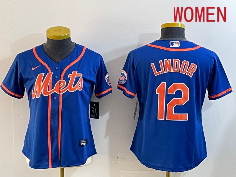 Women New York Mets #12 Lindor Blue Game 2024 Nike MLB Jersey style 12181->youth mlb jersey->Youth Jersey